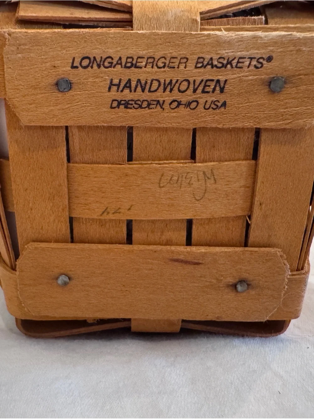 Longaberger Brown Woven Basket with Floral Ruffled Liner